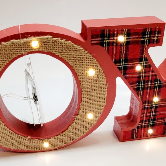New JOY Sign Light-up Holiday Decor, Holiday Red Plaid, and Burlap - Picture 3 of 7